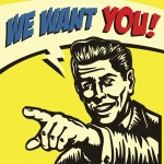 I want you! Vintage businessman with pointing finger vector illustration